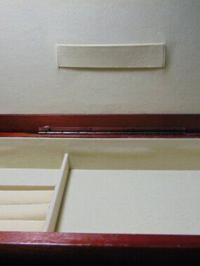 Vintage All Wood Jewelry Box, 13.4 in x 7.5 in x 2.6 in, Velvet cream interior